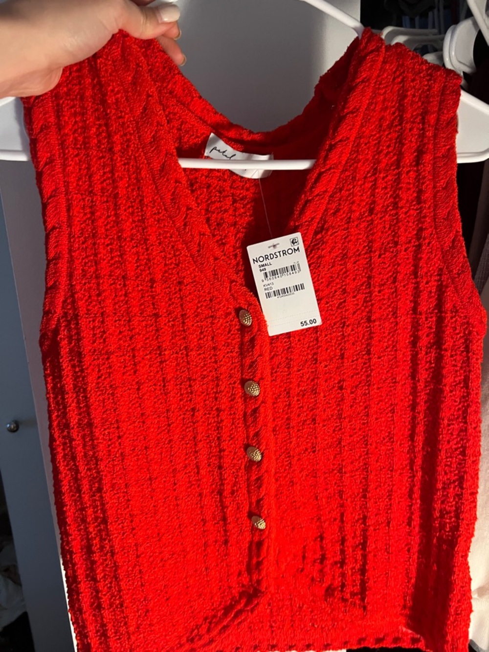 Nordstrom Red Textured Knit Button-Front Tank